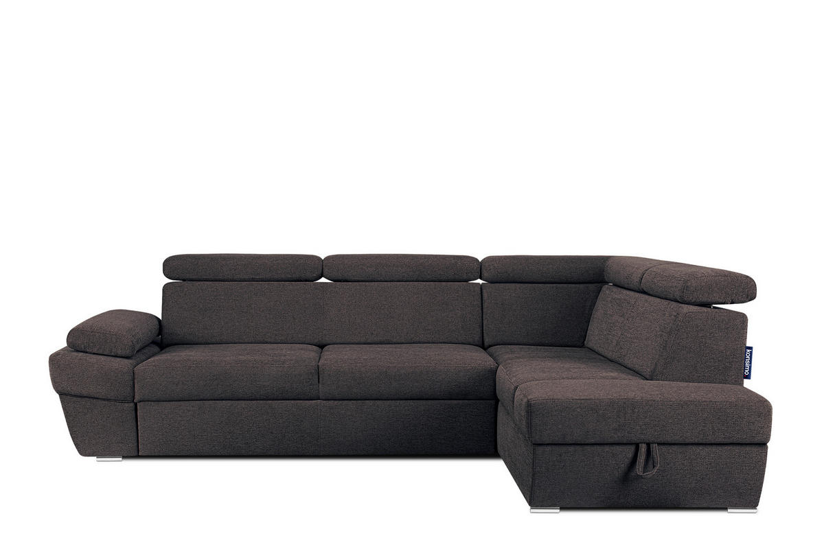 SCHLAFECKSOFA RATLO rechts 4/5-Sitzer mit Bettkasten in Lederoptik, grau - Silberfarben/Schwarz, Textil (270/190cm) - KONSIMO®