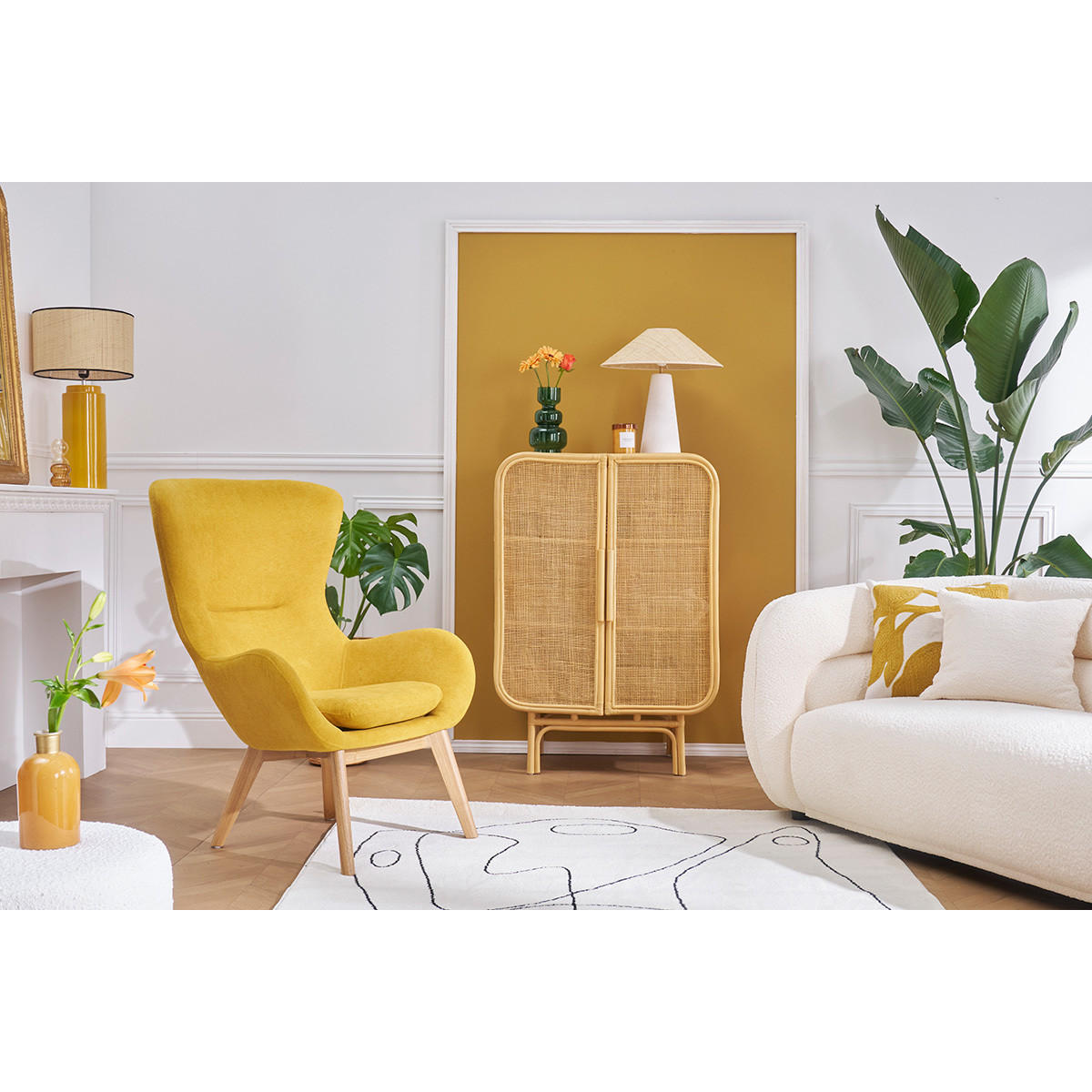 SESSEL Samt Senfgelb ESKUA - Gelb, Textil (87/105/76cm) - Miliboo