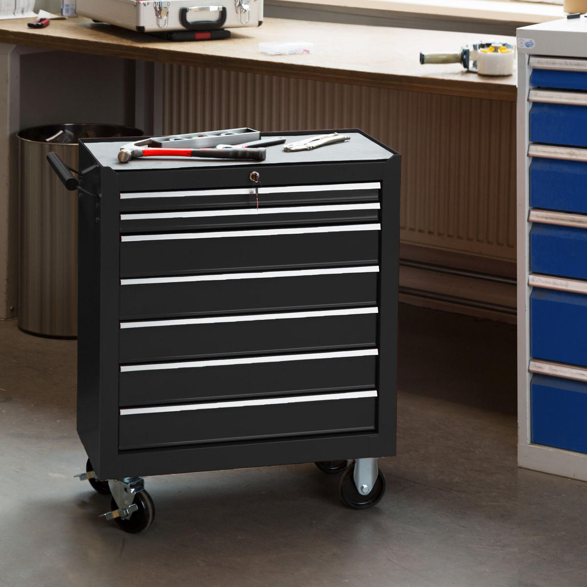 WERKZEUGWAGEN ,Rollen Ø 100 mm,schwarz - Schwarz, Metall (33/79/69cm) - tectake