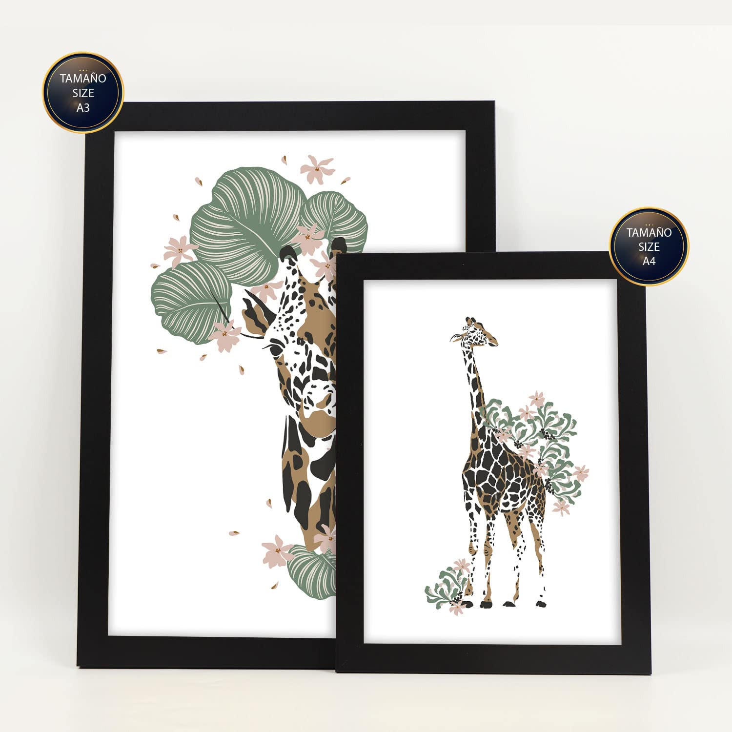 POSTER Set Mit 6 Wilde Tiere Weißer Hintergrund Mit Tiermotiven Im Pastell Muster Stil Innenarchitektur A3 & A4 Schwarzer Rahmen - Schwarz, Papier (29/3cm) - Nacnic