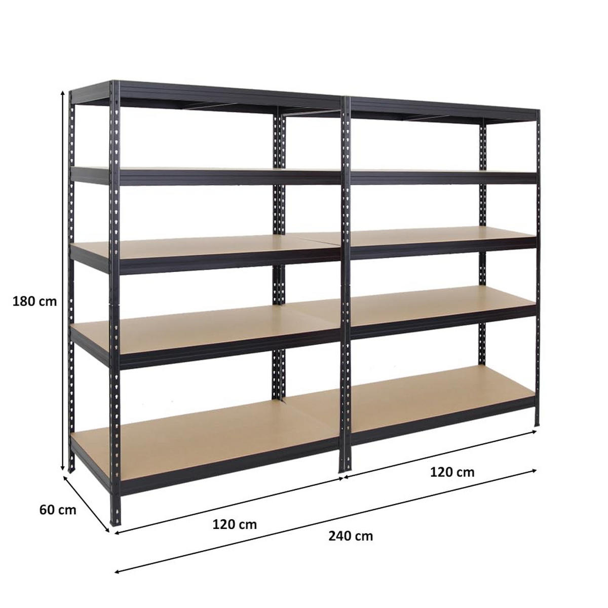 SCHWERLASTREGAL Rivet 2er-Set mit 2x 180x120x60 cm Fachlast 250 kg Schwarz - Schwarz, Metall (240/180/60cm) - PROREGAL