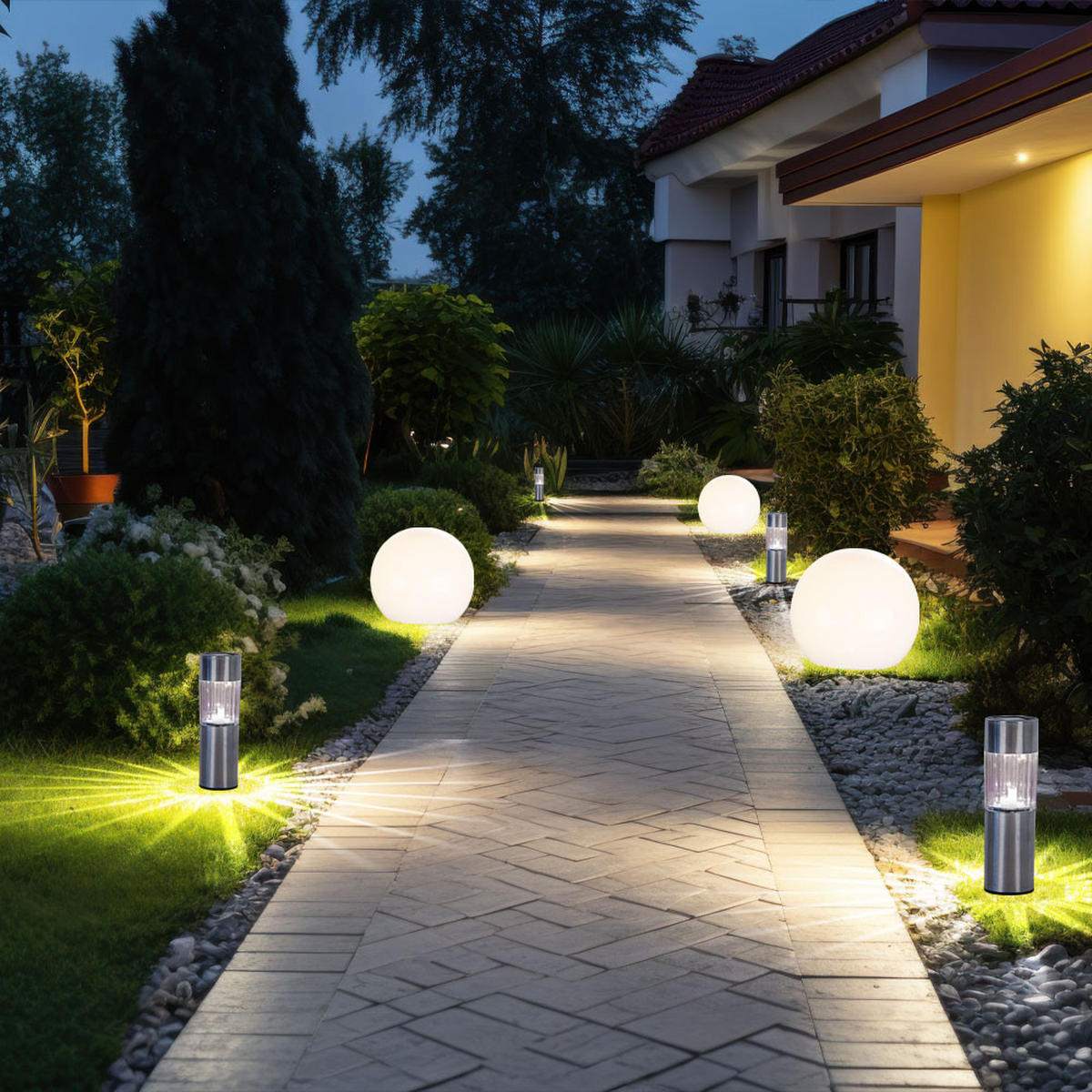 LED AUSSENLEUCHTE Solarlampe Kugel Weiß 7er Set - Silberfarben, Metall (38/10/38cm)