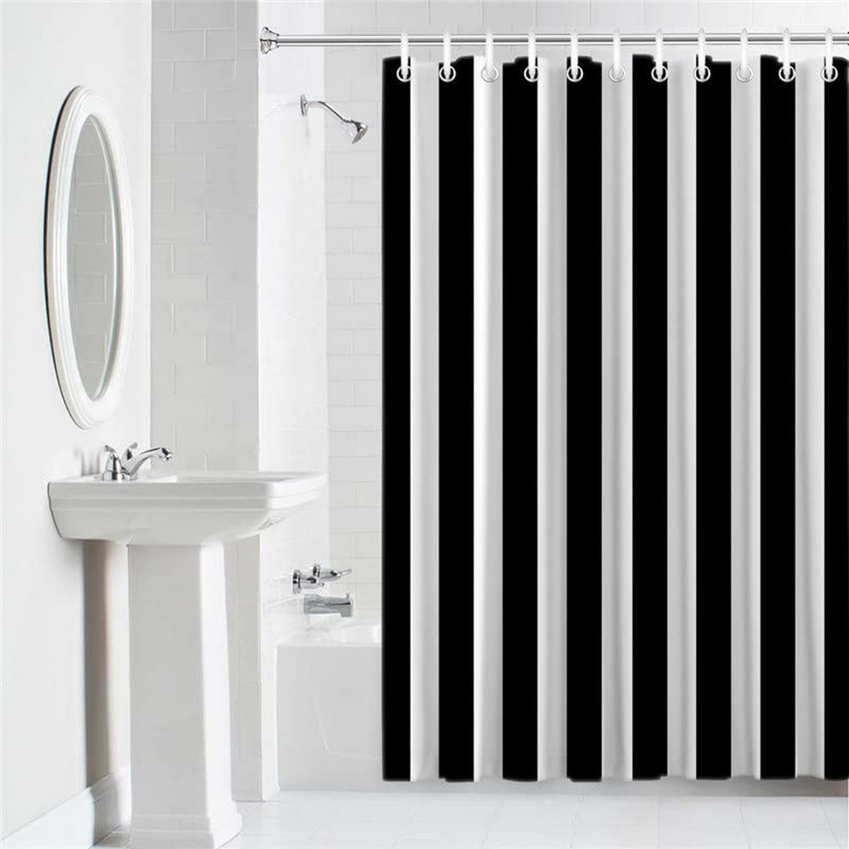 DUSCHVORHANG Schwarz Weiß gestreift 180 x 210 cm wasserdicht Dekoration für Zuhause Badezimmer - Multicolor, Textil (210/180cm) - MCBOSON