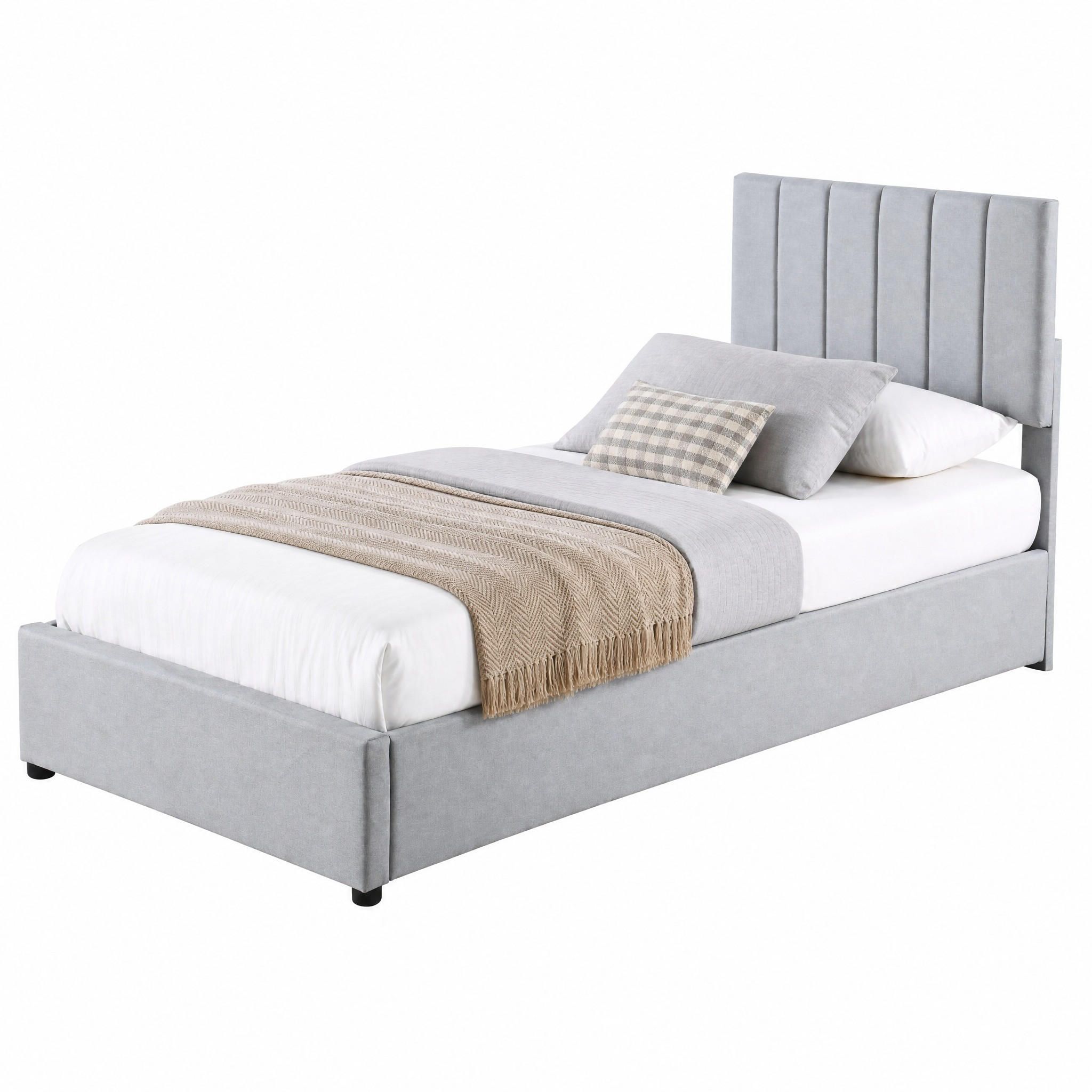 BETT mit hydraulischem Stauraum 90x200 cm Leinenstoff Grau - Grau, Metall (90/200cm) - Beauniv