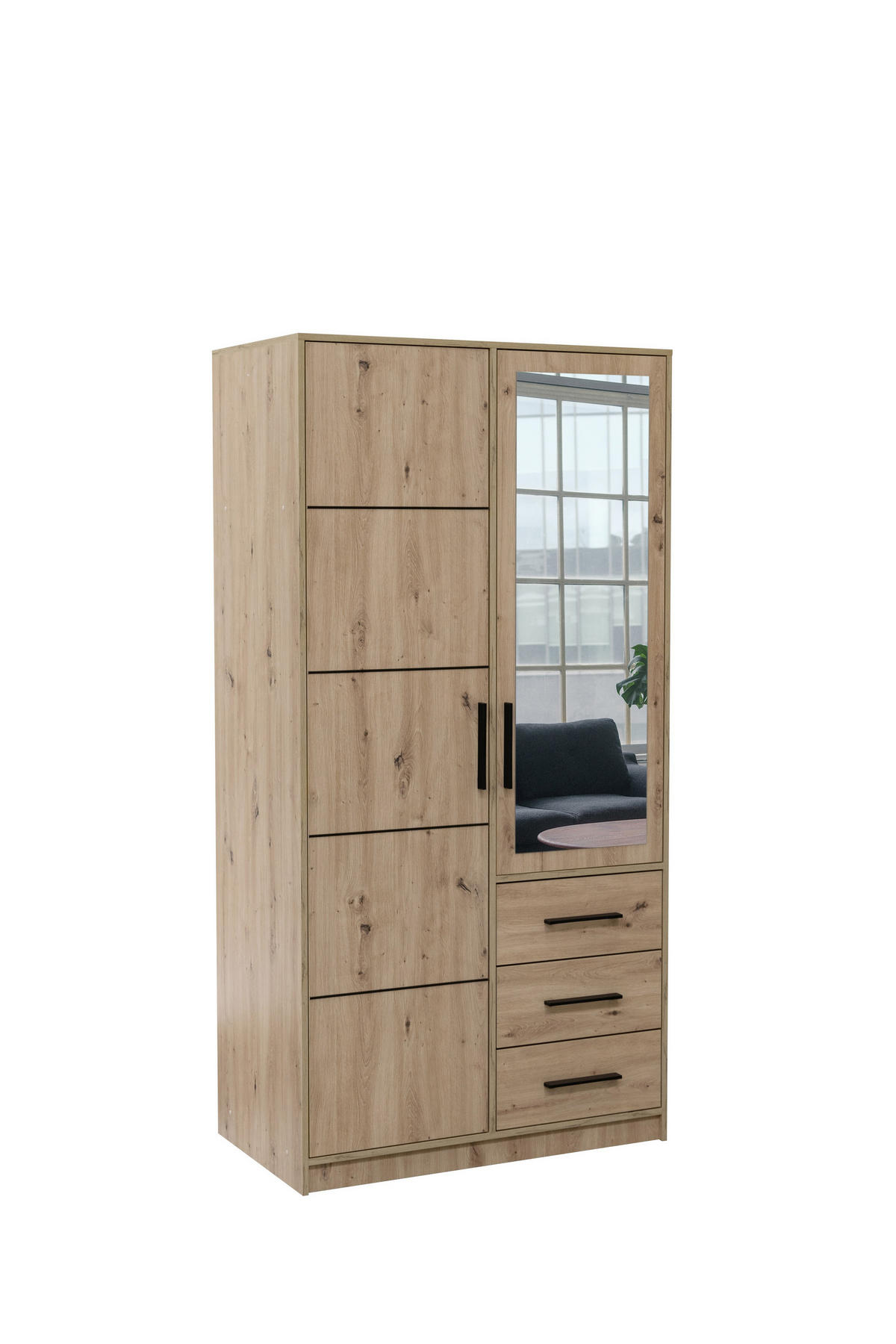 DREHTÜRENSCHRANK FIORA 100/200/57,5 cm 2-türig mit Spiegel Eiche Artisan - Eiche Artisan, Holzwerkstoff (100/200/57.5cm) - MASSENO