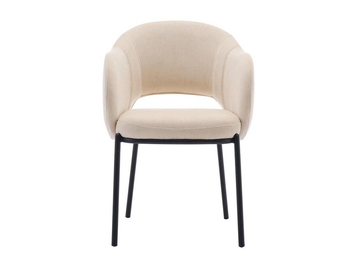 STUHL mit Armlehnen 6er-Set - Strukturstoff & schwarzes Metall - Beige - ACACILIO - Beige, Textil (56/82/55cm) - Vente-Unique