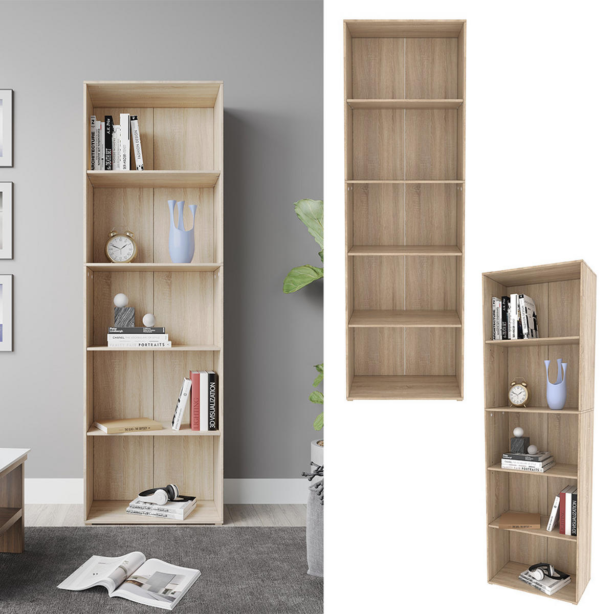 BÜCHERREGAL Bob Sonoma 60 x 190 cm mit 5 Fächern - Sonoma Eiche, Holzwerkstoff (60/190/30.4cm) - Vicco