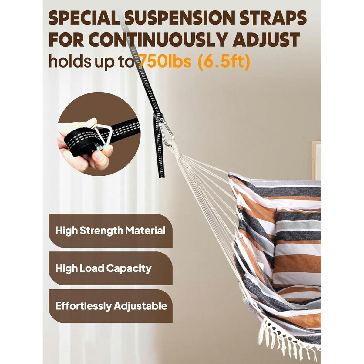 HÄNGESESSEL Braun Gestreift mit 2 Sitzkissen - Multicolor, Textil (100.1/1.5/130cm)