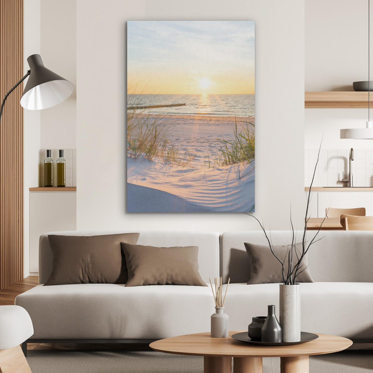 AKUSTIKBILD Strand - Sonne - Düne - Gras - Sand - Horizont Wanddeko 60x90 cm - Hellblau, Kunststoff (60/90/0.9cm) - MuchoWow