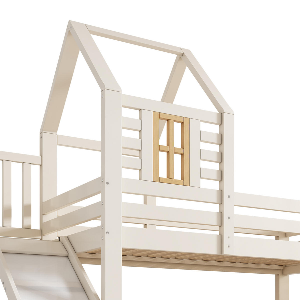 HOCHBETT aus Holz/MDF 90/140x200 cm in Weiß mit Rutsche & Schublade - Weiß, Holzwerkstoff (90/200cm) - Modfu