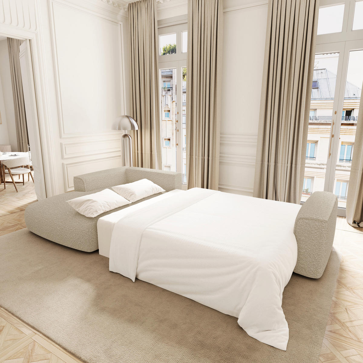 LINKSECK-SCHLAFSOFA mit Stauraum COMO Frottee Beige 297cm - Beige, Textil (297/167cm) - Premium Interiors
