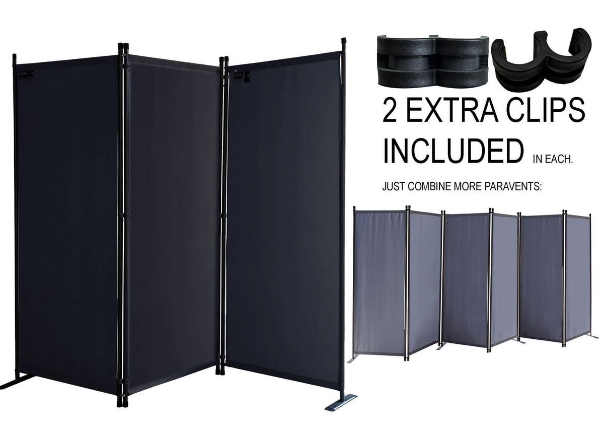 PARAVENT 3-tlg. 170x165 cm Schwarz - Schwarz, Metall (170/165cm) - QUICK STAR