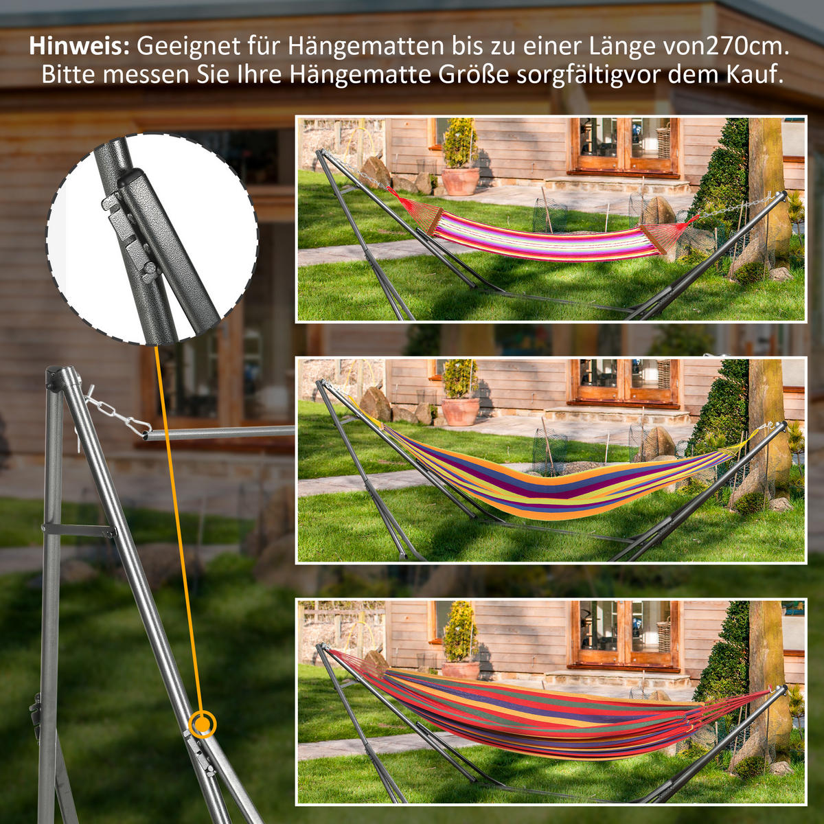 HÄNGEMATTENSTÄNDER DE-07019 2-in-1, auch als Wäscheständer nutzbar Schwarz - Silberfarben/Schwarz, Metall (92/290/88cm) - ComfortXL