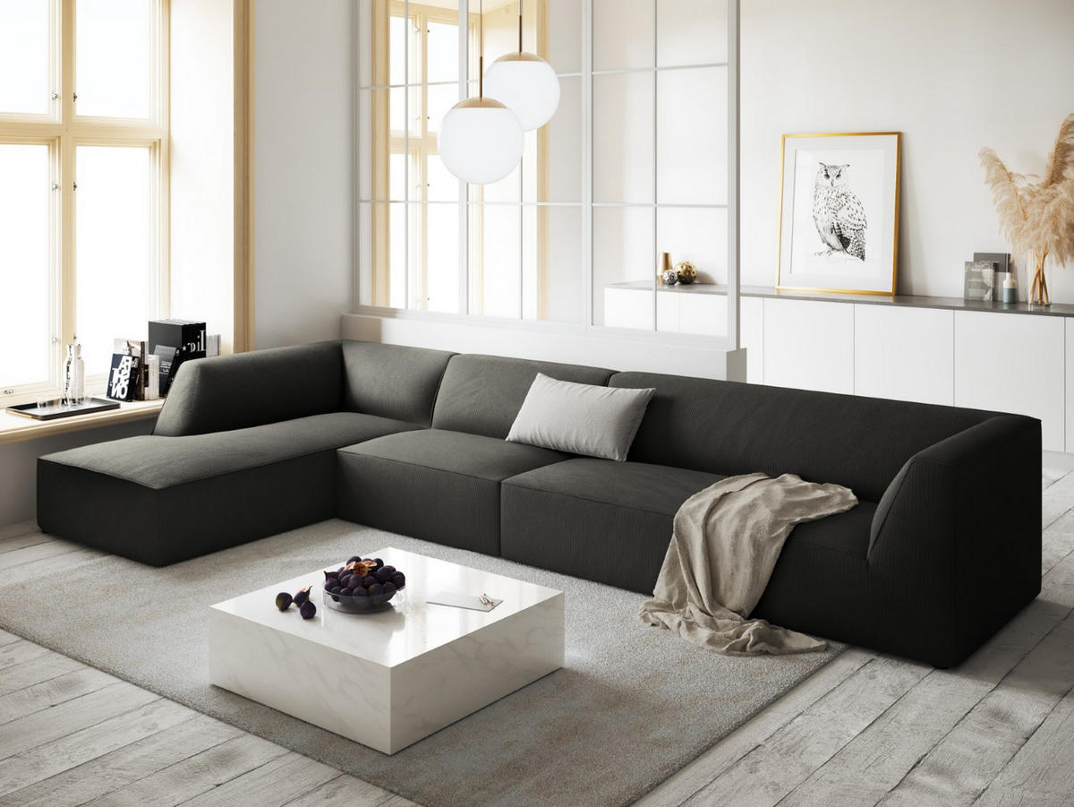 ECKSOFA links Ruby aus Cord dunkelgrau 5 Sitzplätze - Dunkelgrau, Textil (180/366cm) - Micadoni