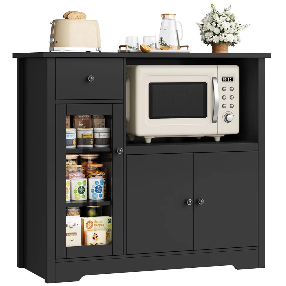 SIDEBOARD 90x82x40 cm Küchenschrank Mikrowellenregal Schwarz - Schwarz, Holz (90/82/40cm) - Kaket