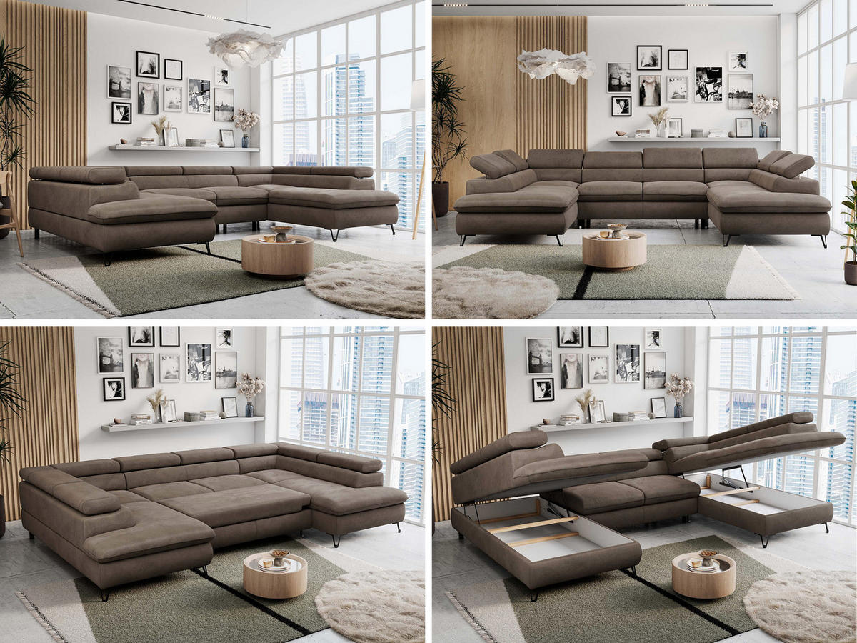 WOHNLANDSCHAFT PETER U Velvet Braun - Schwarz/Braun, Textil/Metall (346/76/208cm) - MKS
