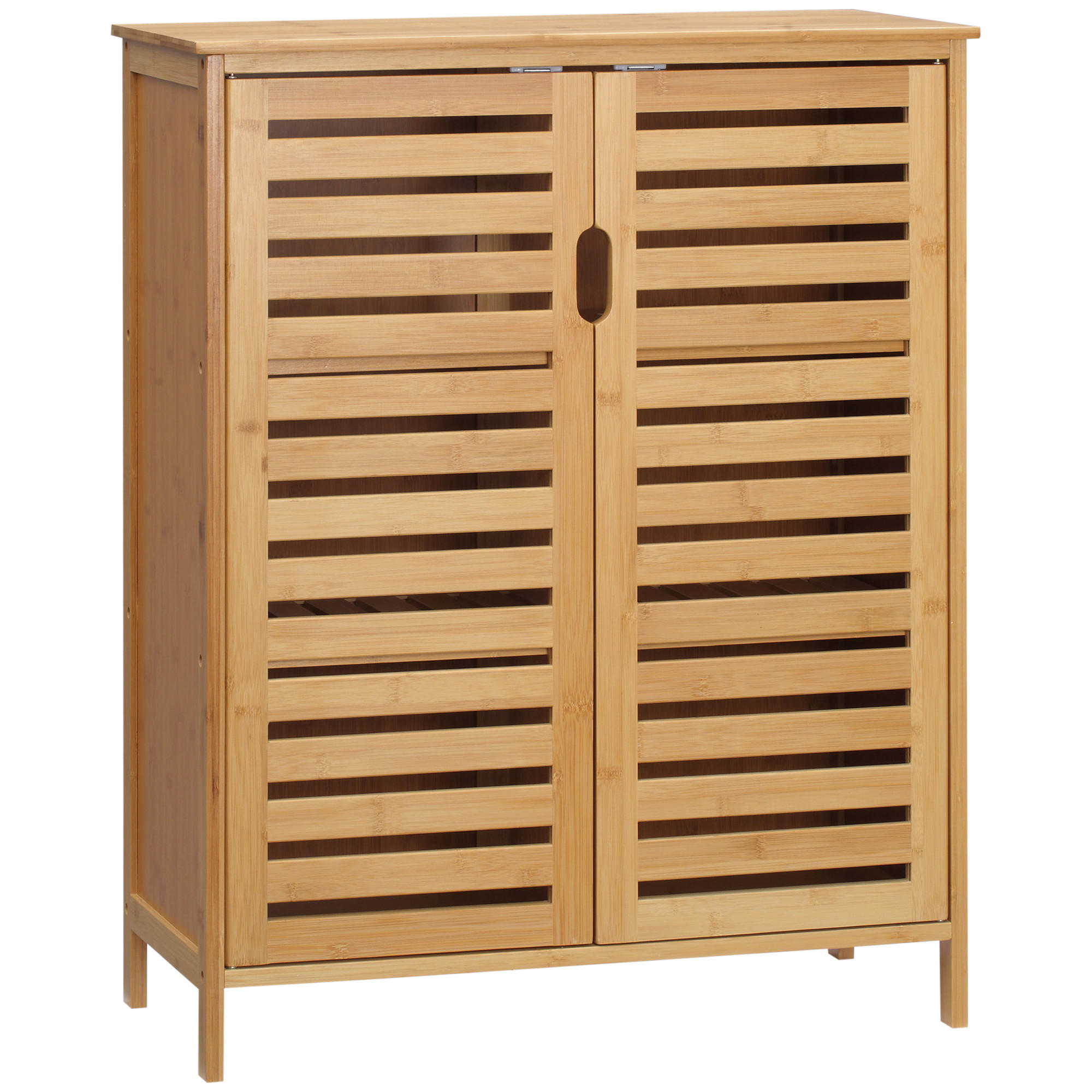 BADEZIMMERSCHRANK mit 2 Lamellentüren, 68 x 32 x 86 cm, Natur - Naturfarben, Naturmaterialen (68/86/32cm) - Kleankin