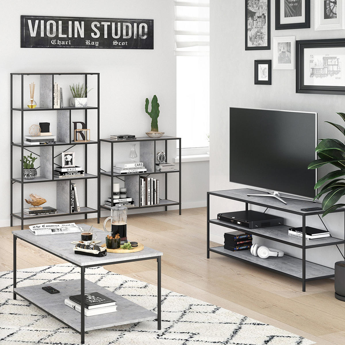 RAUMTEILER Fyrk, Beton/Schwarz, 80 x 79 cm - Grau, Holzwerkstoff (80/79/30cm) - Vicco