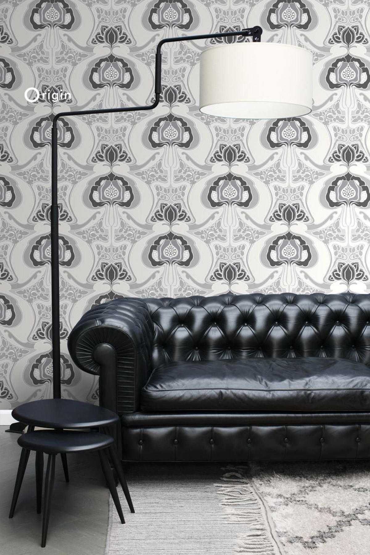 TAPETE Jugendstil-Blumenmuster 53 cm x 10.05 m - Schwarz, Papier (53/1000cm) - Origin Wallcoverings
