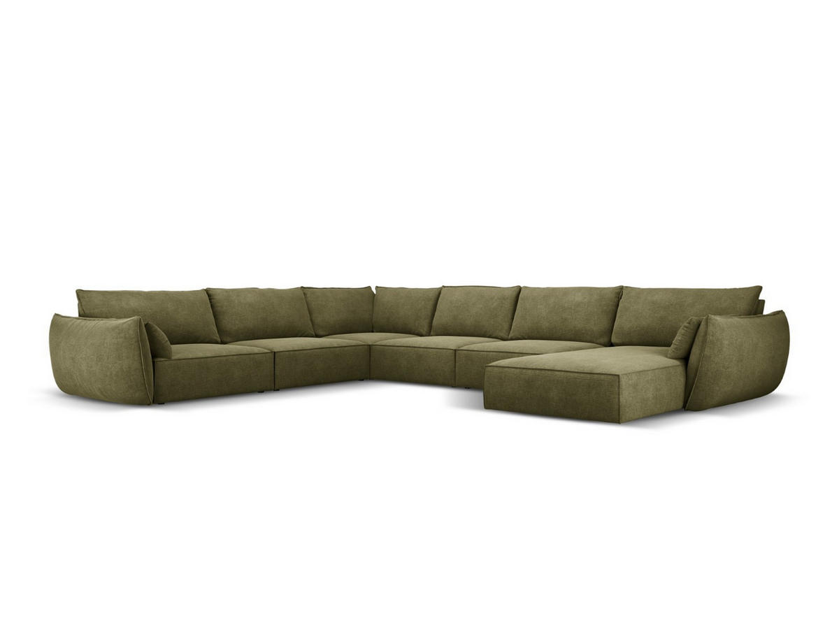 PANORAMASOFA links Kaelle aus Chenille-Stoff grün 8 Sitzplätze - Grün, Textil (284/85/384cm) - Micadoni