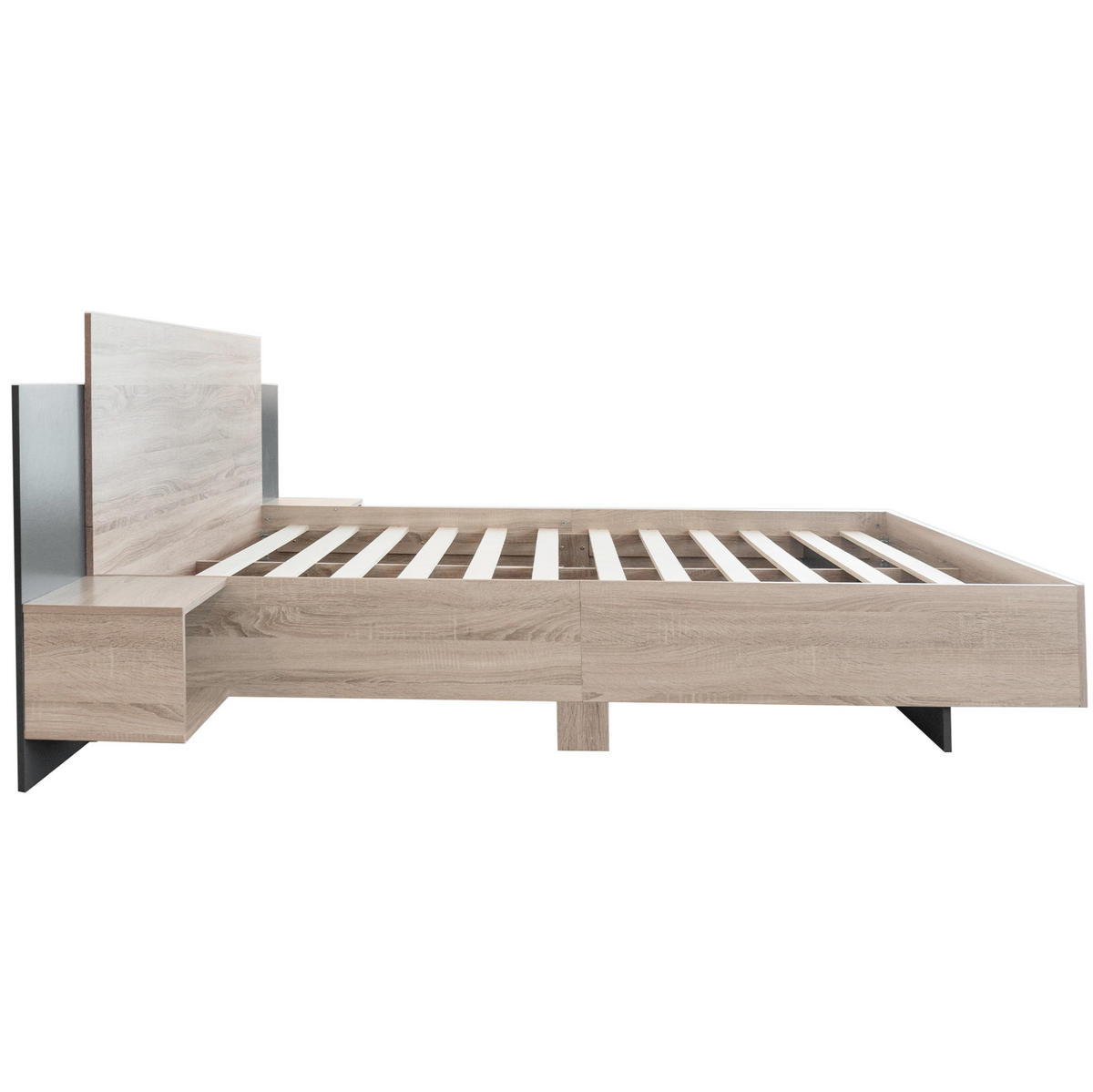 POLSTERBETT 160/200 cm mit 2 Nachtkommoden in Sonoma-Eiche/Dunkelgrau - Dunkelgrau, Holz (160/200cm) - Flora Grace