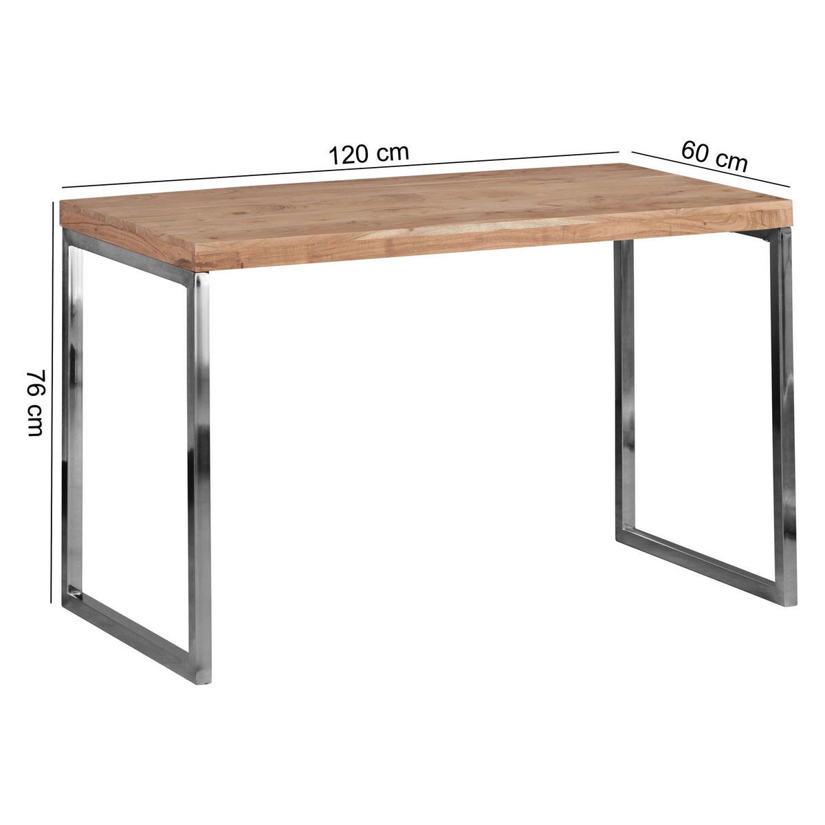 SCHREIBTISCH Massivholz Landhausstil Chromgestell ISEN, Beige 120x60x76 cm - Beige/Silberfarben, Holz/Metall (60/120/76cm) - KADIMA DESIGN