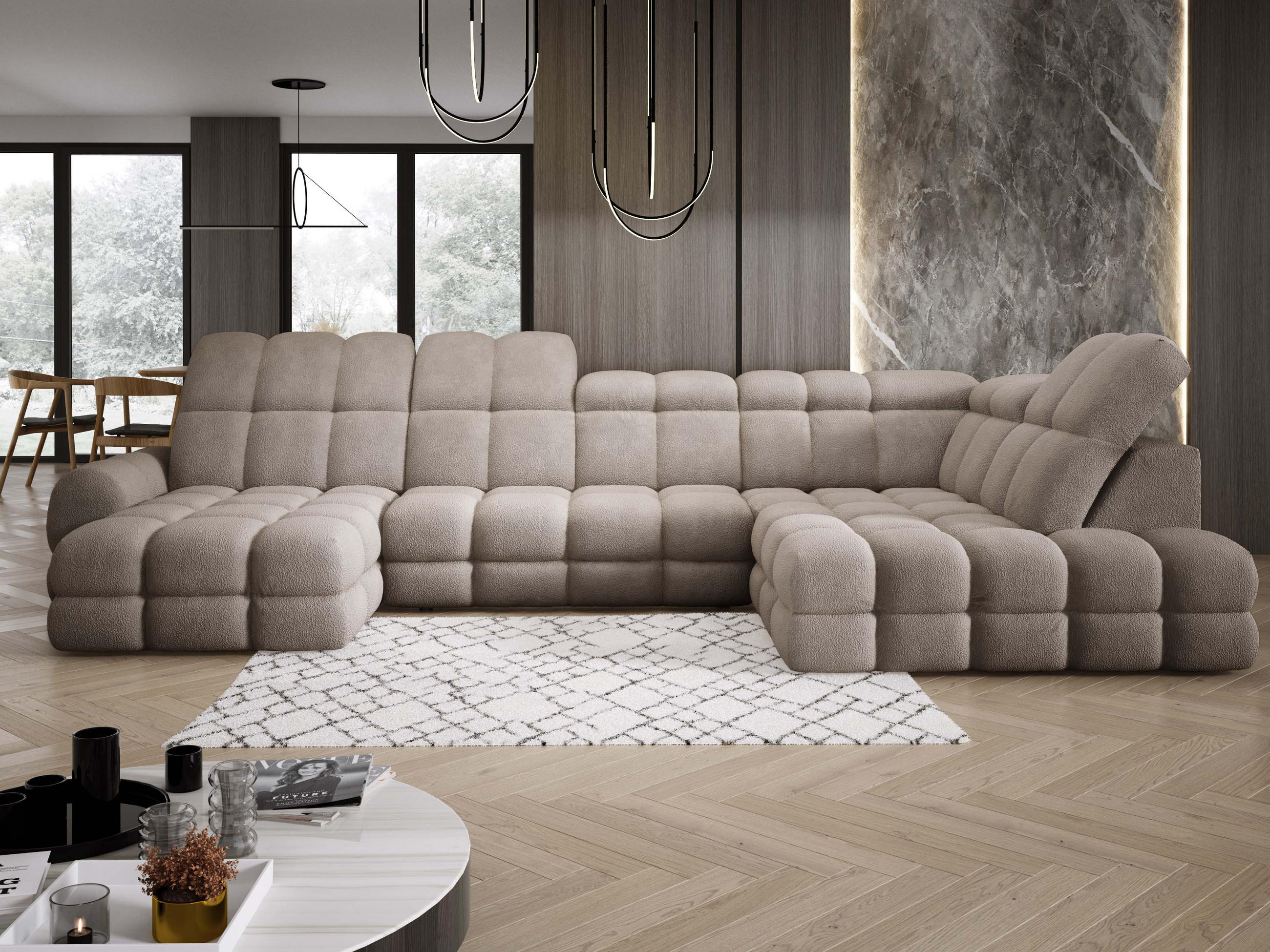ECKSOFA TOLLO Anthology-stoff U-form 400x217x105 cm sand - Ecru, Holz/Textil (217/400cm) - DomoHome