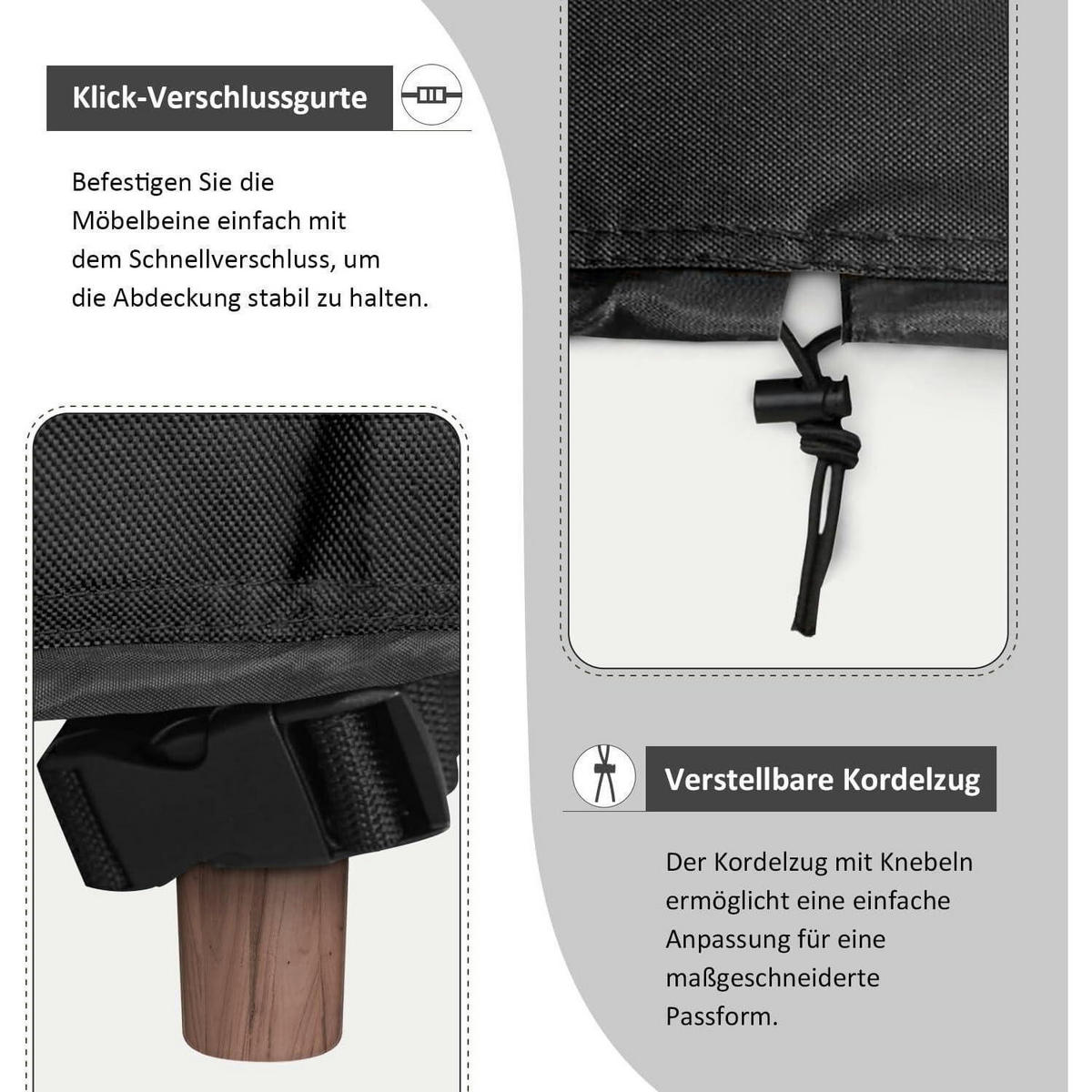 ABDECKUNG für Gartenmöbel 180 x 180 x 74 cm Wasserdicht Robust - Schwarz, Textil (180/74/180cm)