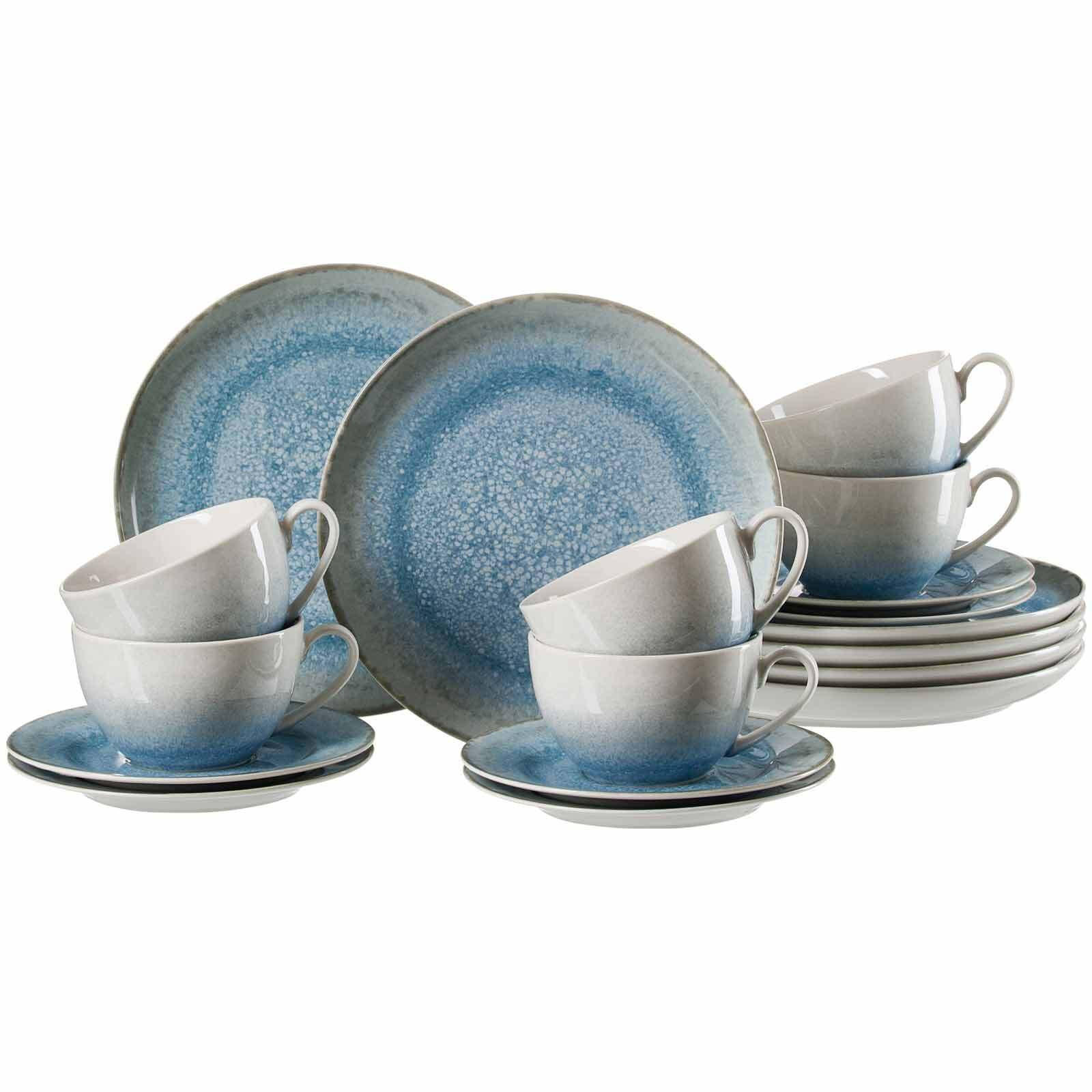 KAFFEESERVICE Oslo blau-grau 18er Set - Blau/Grau, Keramik (20.5/22/28cm) - Ritzenhoff Breker