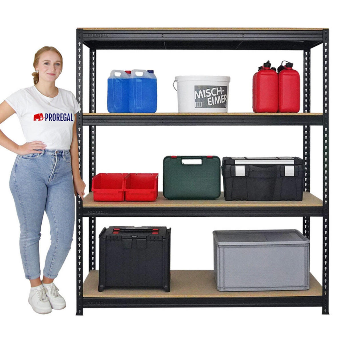 SCHWERLASTREGAL Bison 2er-Set mit 2x 200x180x60 cm 4 Fachböden Fachlast 600 kg Schwarz - Schwarz, Metall (360/200/60cm) - PROREGAL