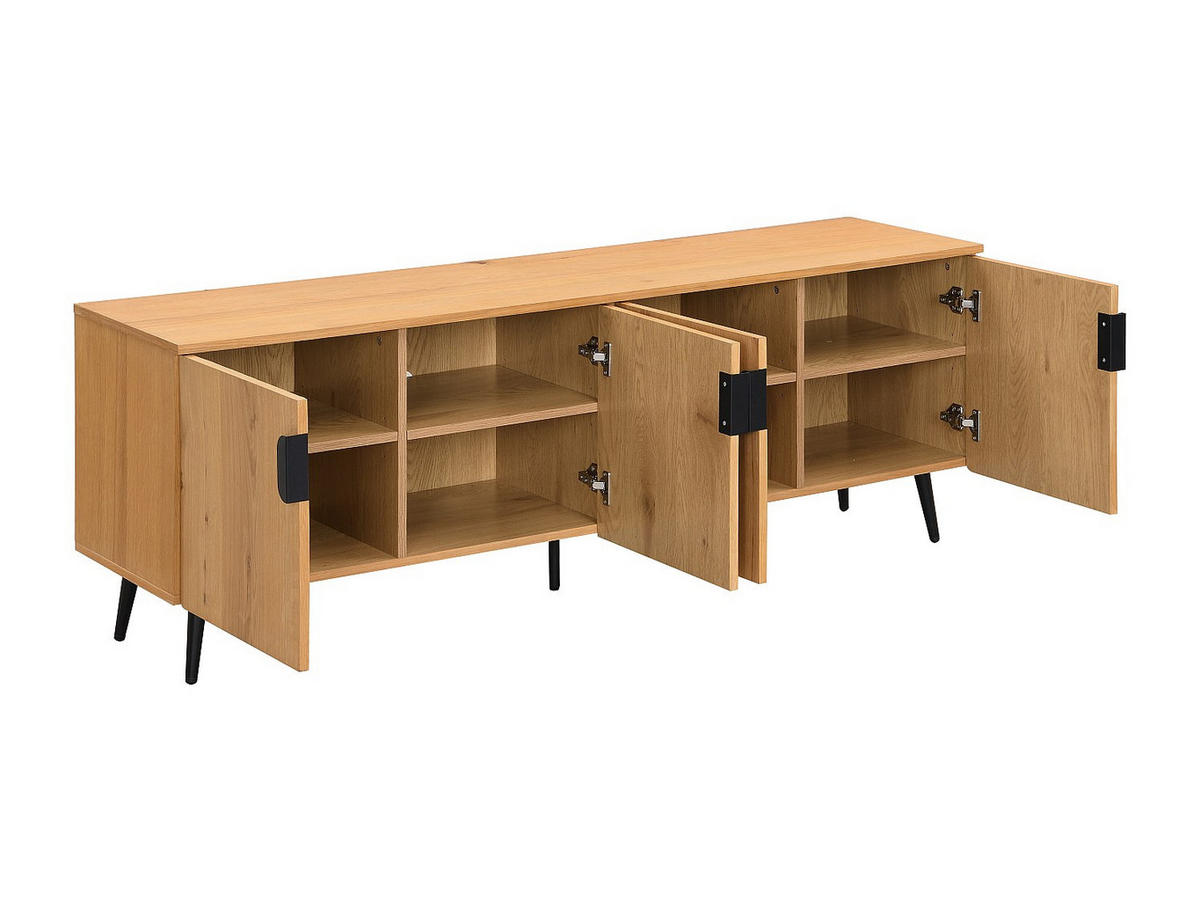 TV-MÖBEL mit 4 Türen - Eichenfurnier & Stahl - Holzfarben hell & Schwarz - SINOLO - Naturfarben, Holz (160/57/40cm) - Vente-Unique