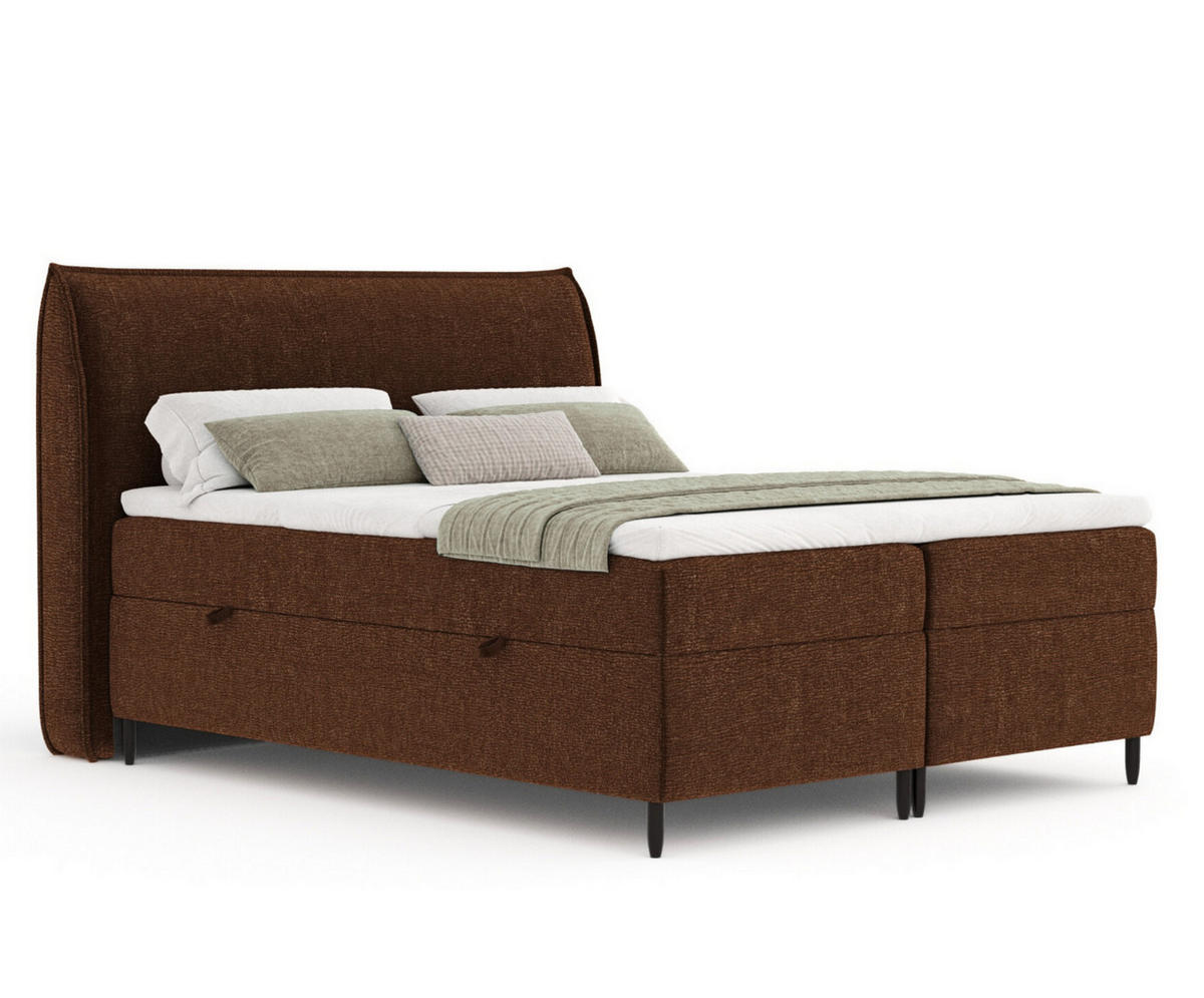 BOXBETT 180/200 cm Corvus, in Braun, Matratze, Topper, Bettkasten, H3 = fest - Schwarz/Braun, Holz/Holzwerkstoff (180/200cm) - Maison de Reve