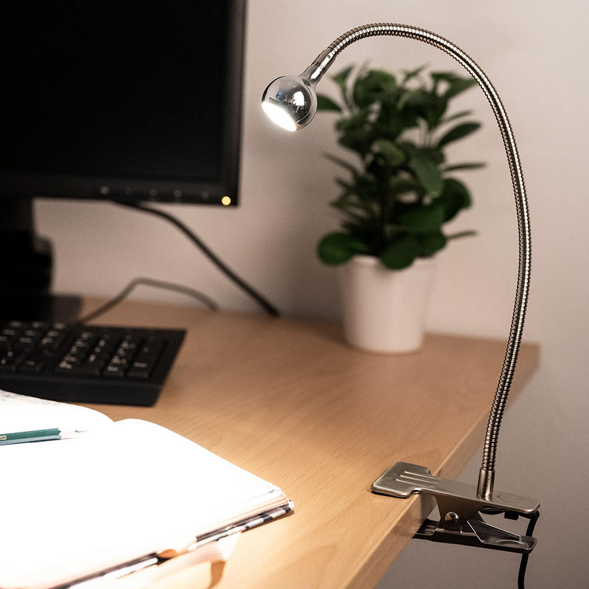 LED KLEMMLEUCHTE Serpent Silber Chrom - Silberfarben, Metall (43/43/48cm) - Globo Lighting