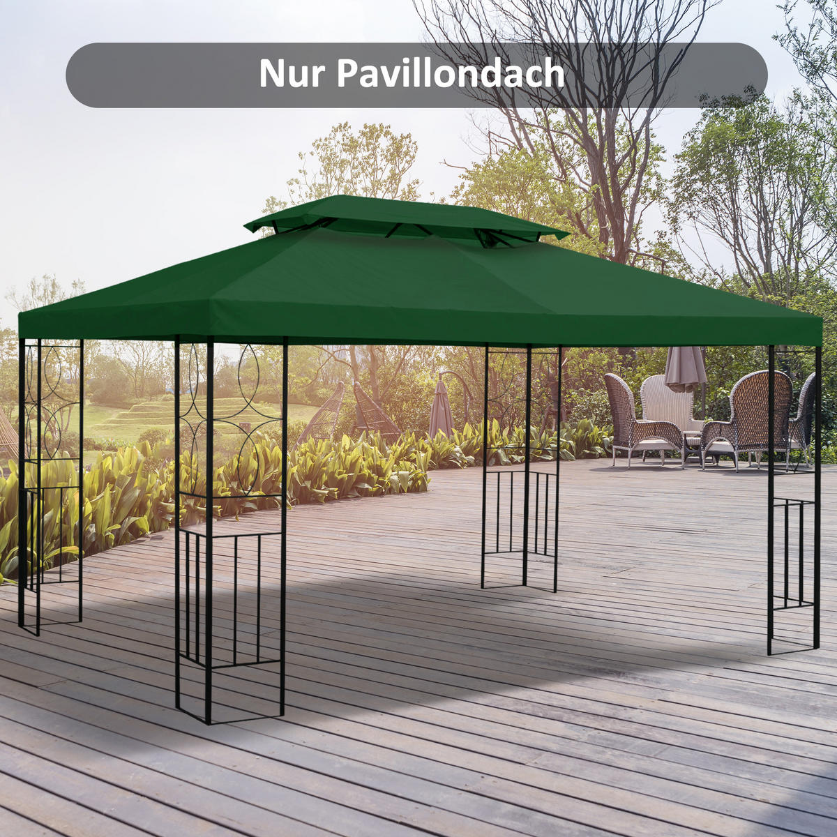 PAVILLON-ERSATZDACH von Outsunny 3x4 m, Doppeldach-Design, wetterfestes Polyester-Ersatzteil für Partyzelt und Gartenpavillon, Grün - Grün, Textil (300/20/400cm)