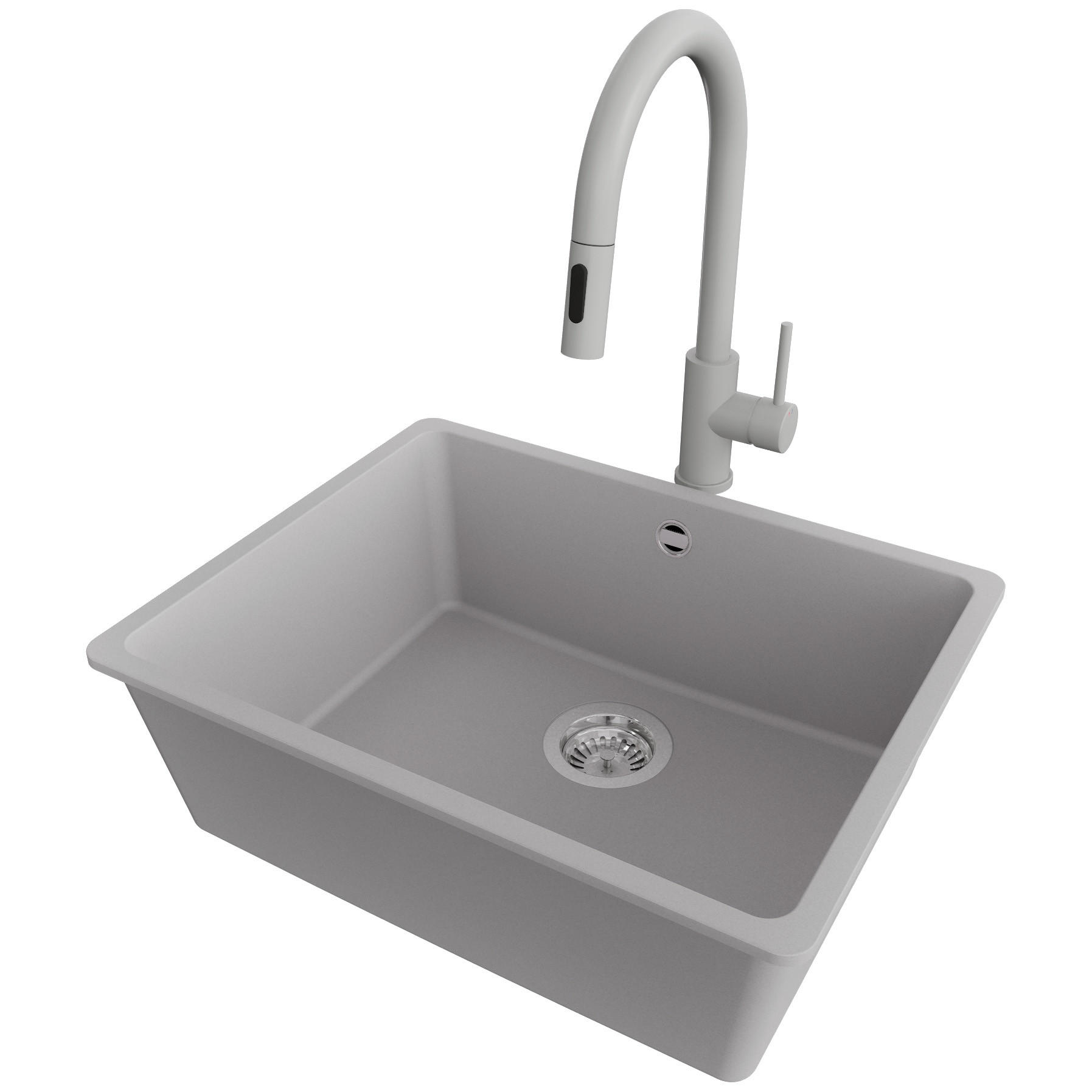 GRANITSPÜLE Venedig, 3-er set Grau 56/44 cm, 1 Becken + Küchenarmatur 40/20 cm + Ablauf-Set ab 60er Unterschrank - Chromfarben/Grau, Kunststoff (56/20/44cm) - Primagran