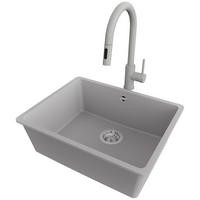 GRANITSPÜLE Venedig, 3-er set Grau 56/44 cm, 1 Becken + Küchenarmatur 40/20 cm + Ablauf-Set ab 60er Unterschrank - Chromfarben/Grau, Kunststoff (56/20/44cm) - Primagran