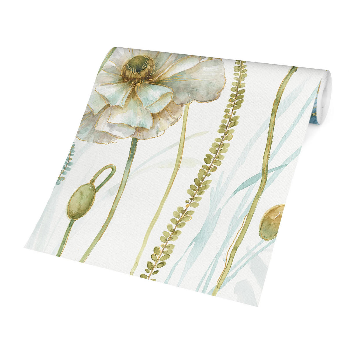 FOTOTAPETE Blüten in Gold und Blau 288/288 cm - Pastellblau, Papier (288/288cm) - Bilderwelten