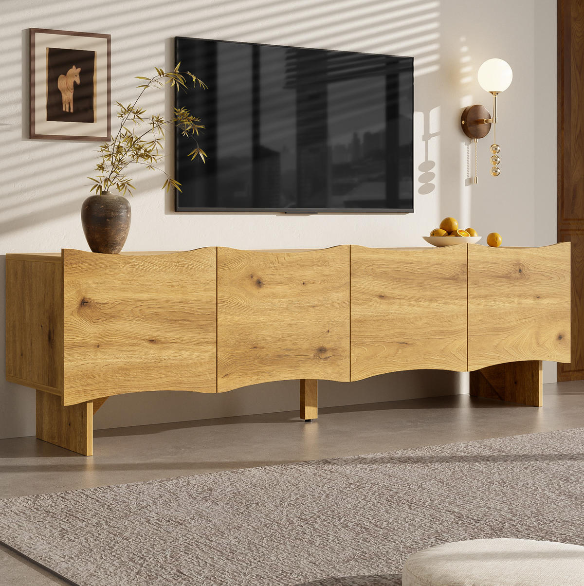 TV-ELEMENT mit 4 Türen 155 x 36 x 47 cm Holzoptik Natural - Braun, Holzwerkstoff (36/47/155cm) - Beauniv