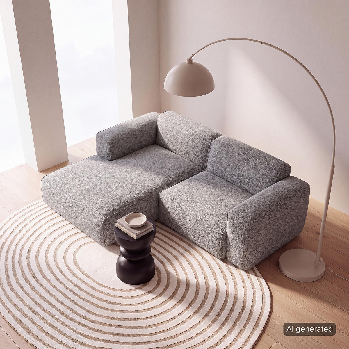 ECKSOFA mit XL-Longchair - Schwarz/Grau, Kunststoff/Textil (260/171cm) - home24
