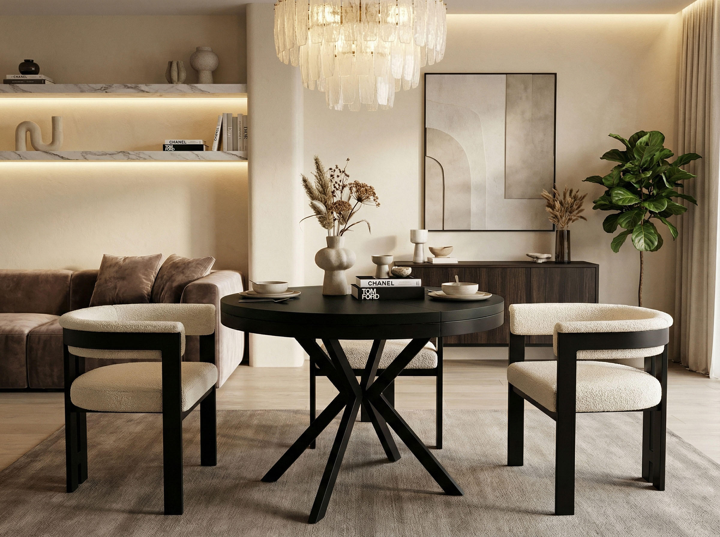 ESSTISCH Ross runder ausziehbarer, Schwarz 120-200/120/76 cm - Schwarz, Holzwerkstoff/Metall (120/120/76cm) - WFL GROUP