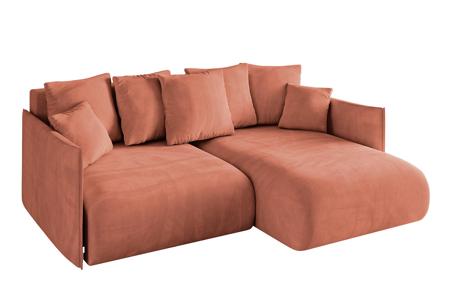 ECKSOFA Ottomane rechts ONESK-L 216x177x72 Apricot Velours - Koralle, Holzwerkstoff/Kunststoff (177/216cm) - ALTDECOR