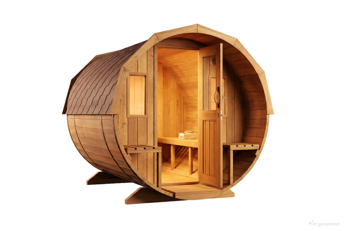 FASSSAUNA Holz Sam - Naturfarben, Holz (220/231/280cm) - FinnTherm