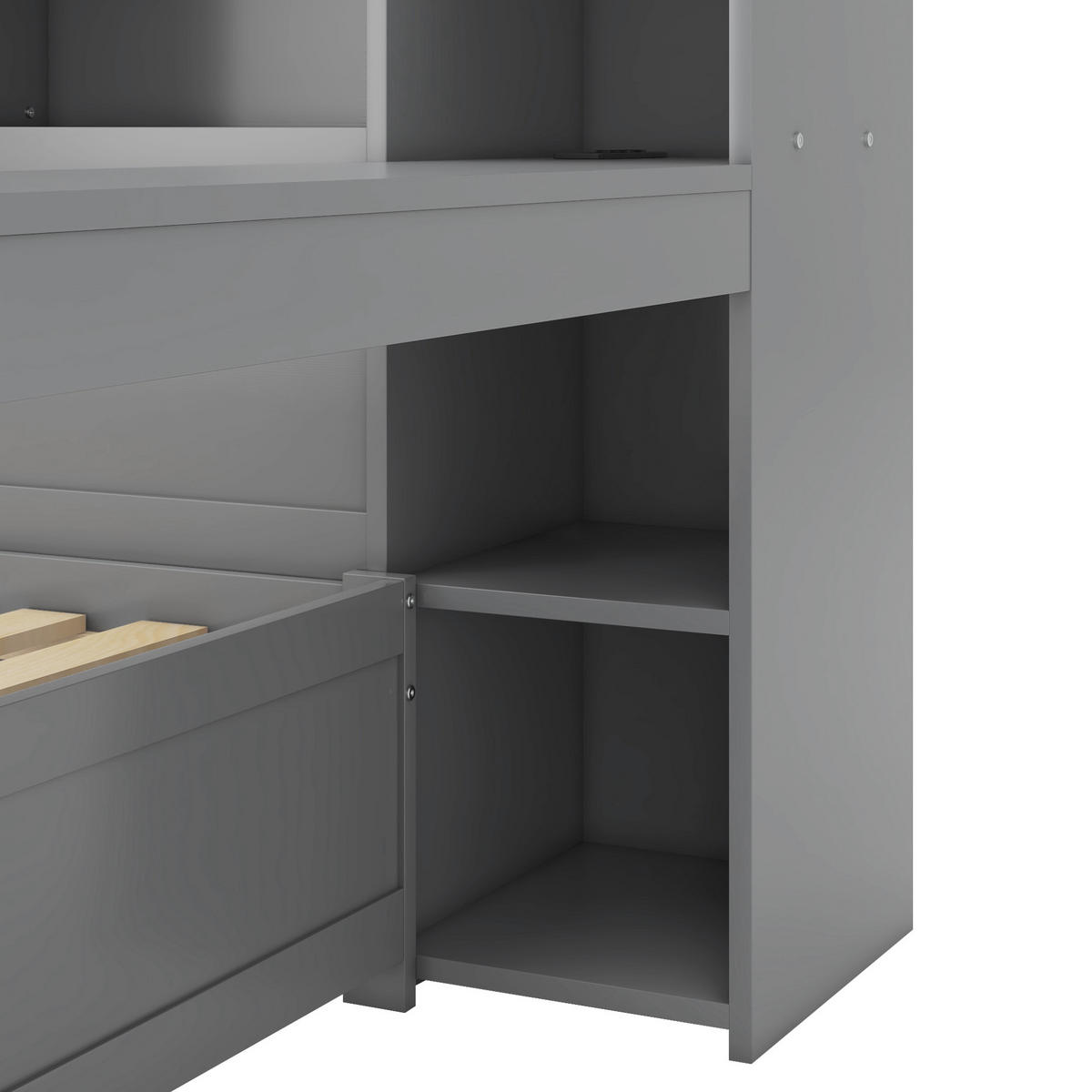 BETT 90/200 mit Schreibtisch, USB-Anschluss und Schubladen in Grau - Grau, Holzwerkstoff (90/200cm) - EVRYAE