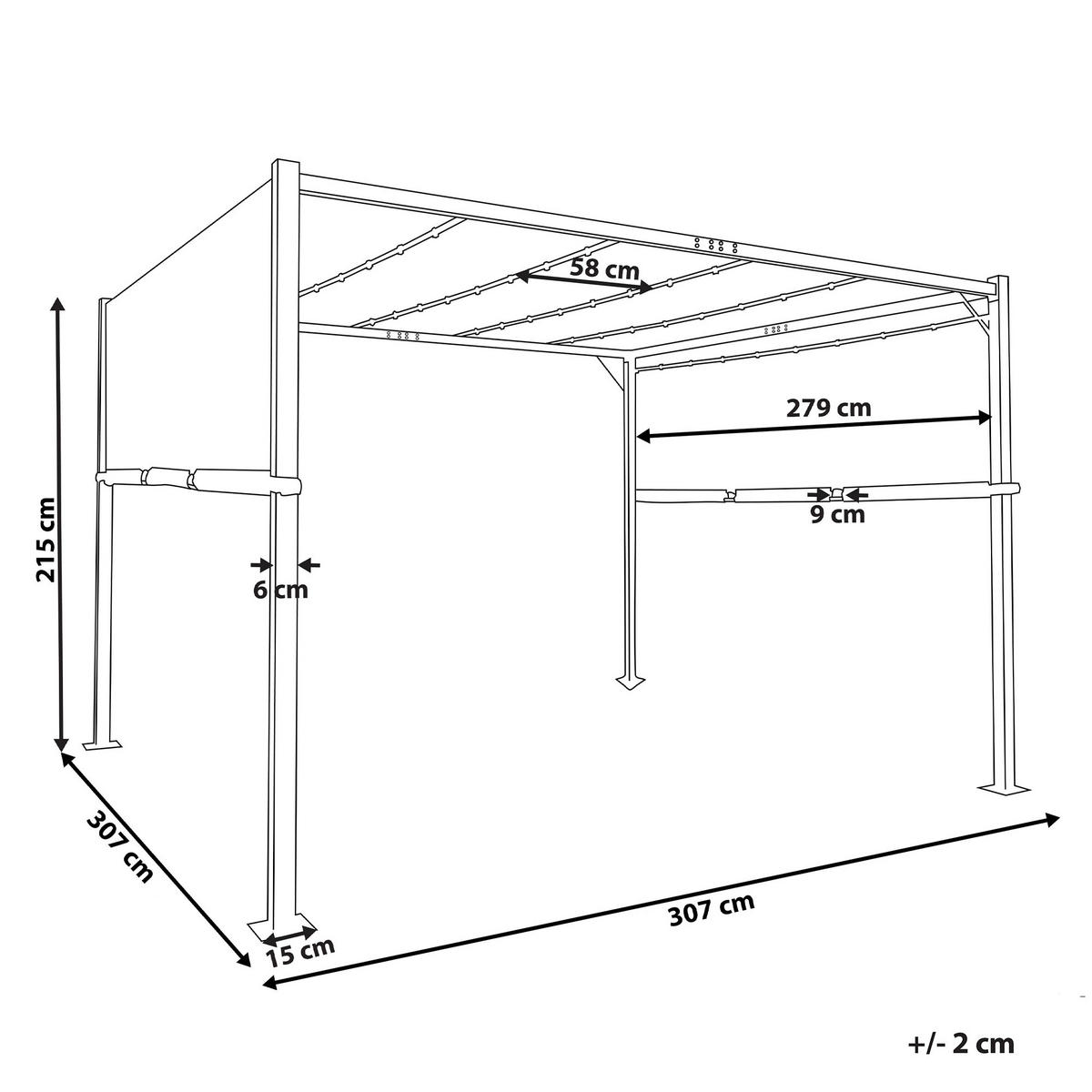 PERGOLA s LED osvětlením Ocel šedá 310/310 cm Parga - šedá/bílá, kov (310/215/310cm) - Beliani