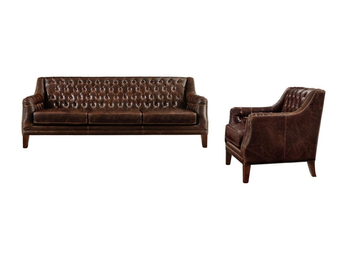 COUCHGARNITUR mit Sessel - 4 Personen - leder - schokoladenbraun Colbert - Braun, Leder/Holz (194.5/84/84cm) - Vente-Unique