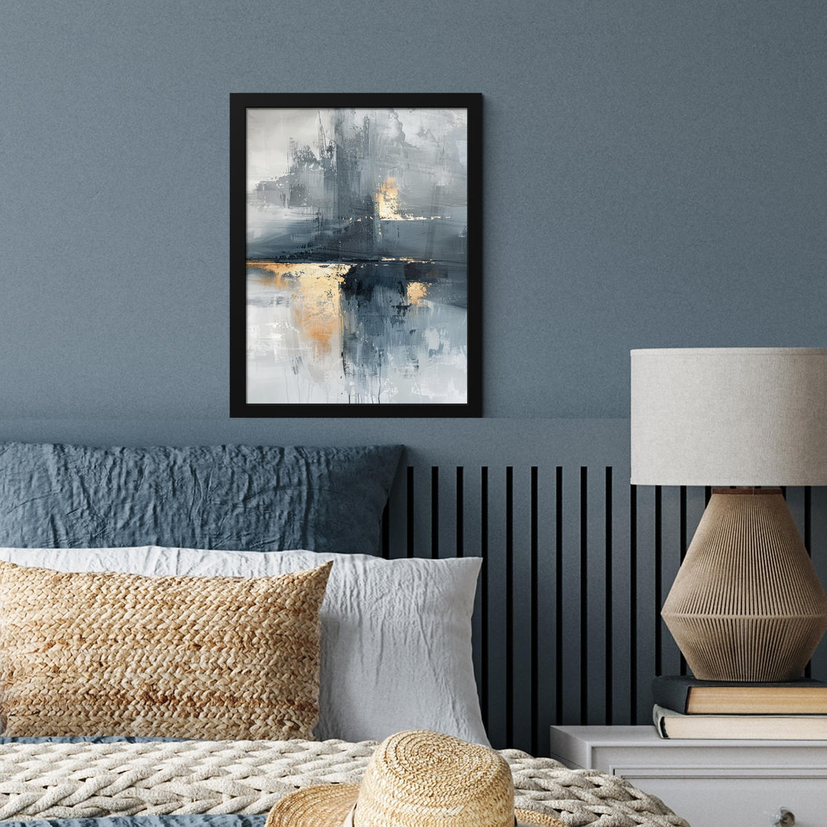 GERAHMTES BILD Kunst - Grau - Gold - Abstrakt 30x40 cm - Dunkelgrau, Papier (30/40cm) - MuchoWow