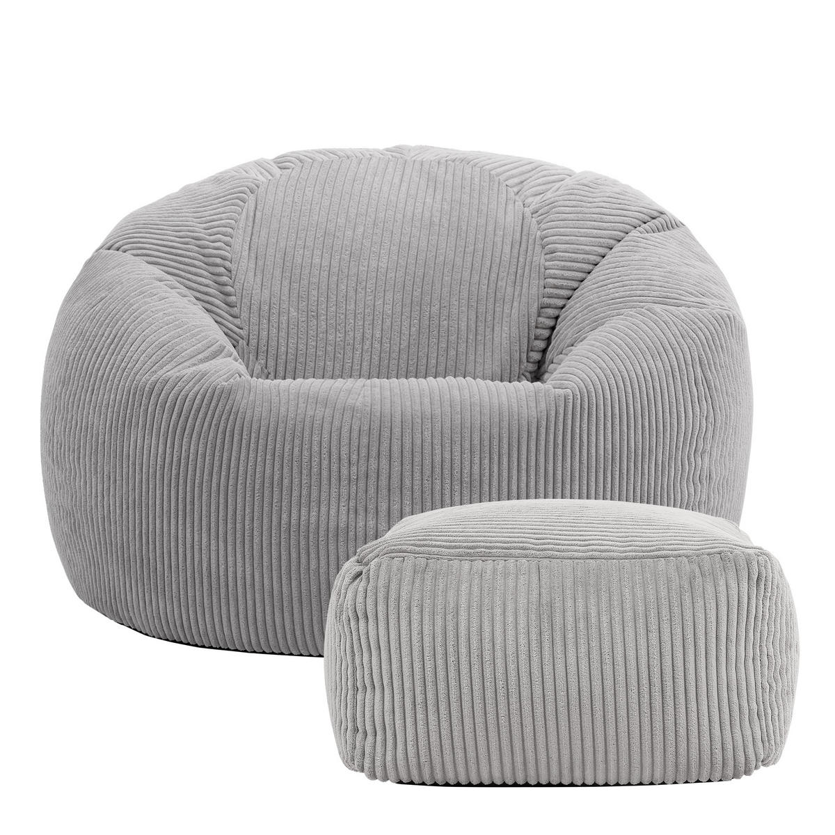 SITZSACK Klassisch + Hocker, Cord - Hellgrau/Grau, Kunststoff/Textil (85/50/85cm) - icon