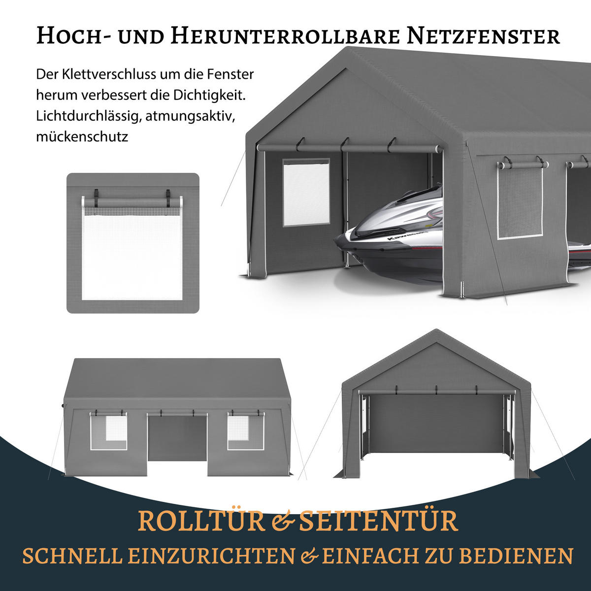ZELTGARAGE Allwetter-Garage Grau 6 x 4 x 3 m - Grau, Metall (396/300/611cm) - ComfortXL