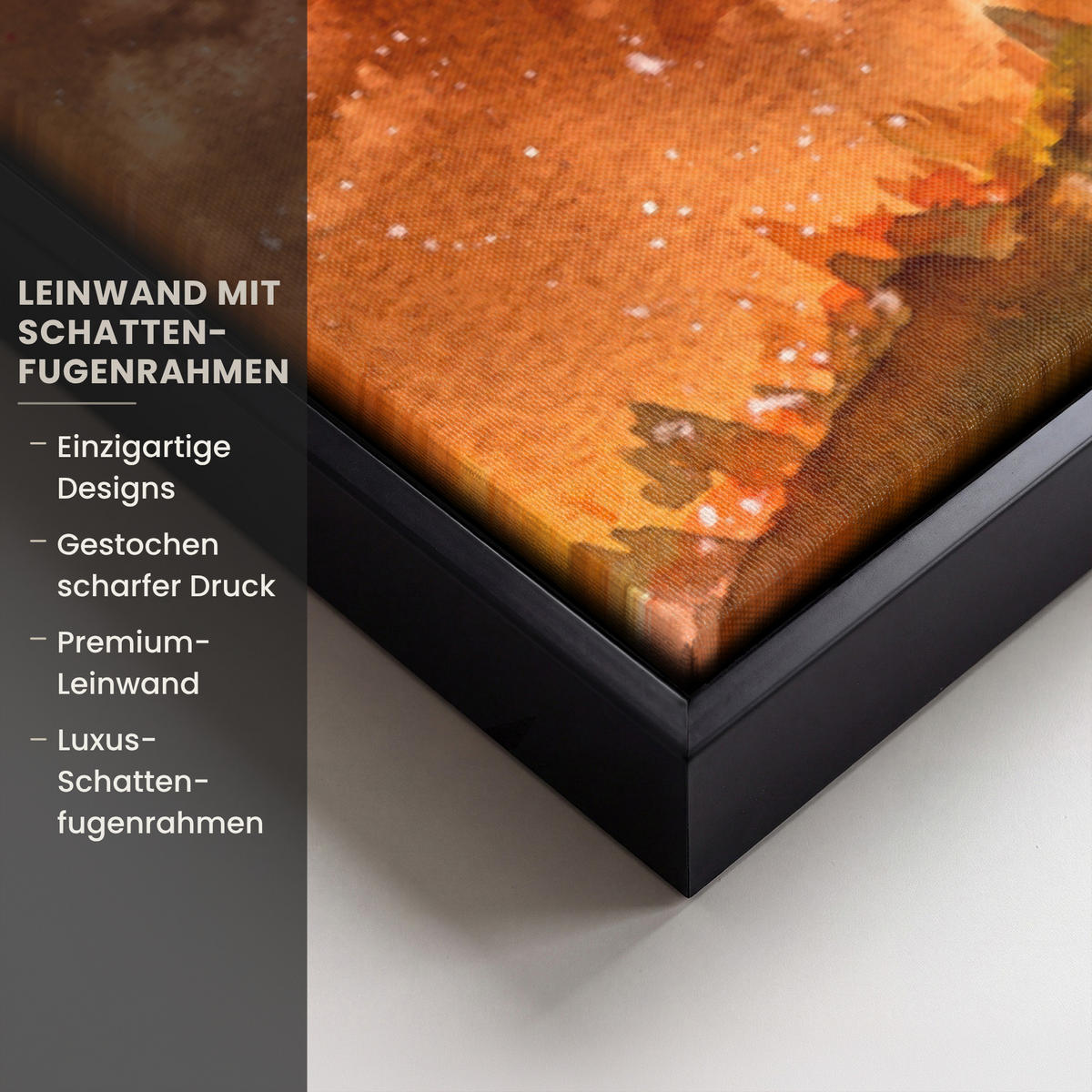 LEINWAND Bilder mit Rahmen - Natur - Ölfarbe - Hirsche - Tiere - Herbst - Orange - 90x60 - Orange, Textil (90/60cm) - MuchoWow