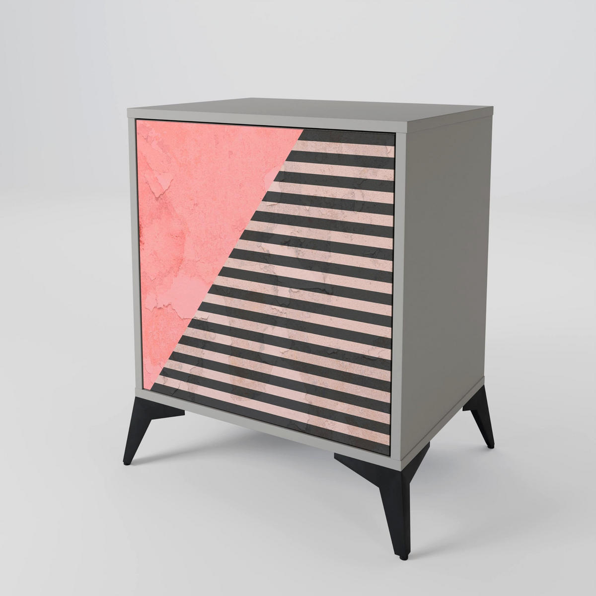 SIDEBOARD GLAMOROUS STRIPE, Grau, 57,5x42x72,5 cm, Schwarze Metallfüße - Multicolor/Schwarz, Holzwerkstoff/Metall (57.5/72.5/42cm) - SpaceRebels